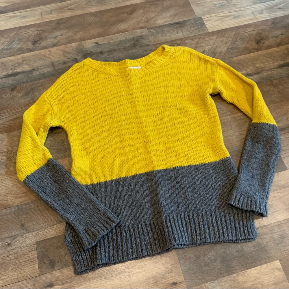 Loft Gray & Yellow Chunky Colorblock Sweater - Picture 2 of 7